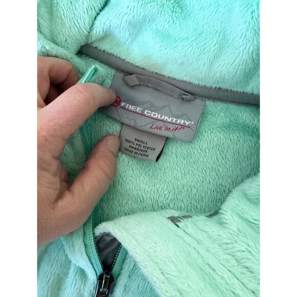 Free country fleece zip up sweatshirt in light blue/green jacket soft warm wintr - Picture 3 of 6